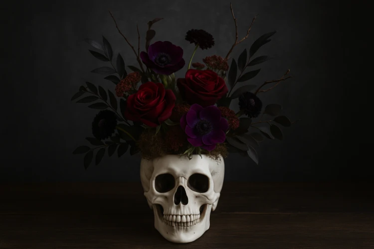 skull vase floral arrangements